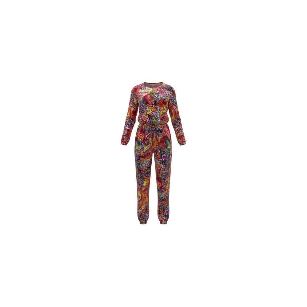 Invasion Jumpsuit Womens Small Multi Paisley Long Sleeve Drawstring 55297